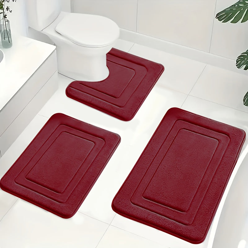 Memory Foam Bath Mat Set Absorbent Non-Slip Bathroom Rugs with U-Shaped Toilet Mat Machine Washable Three Piece Set