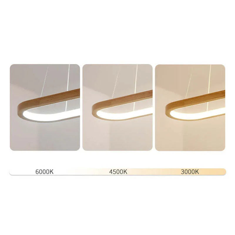 Contemporary Oval Wooden Pendant Light with Integrated Ring Diffuser