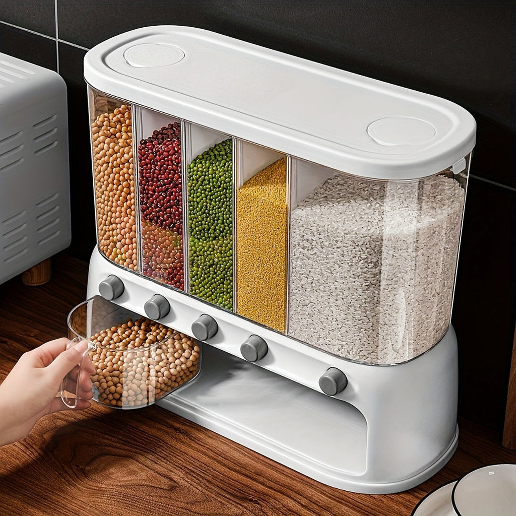 Grain Storage Container Multi Compartment Rice Dispenser Airtight Dry Food Storage with Flip Top Lid and Push Button Dispensing for Kitchen Pantry