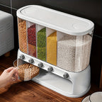 Grain Storage Container Multi Compartment Rice Dispenser Airtight Dry Food Storage with Flip Top Lid and Push Button Dispensing for Kitchen Pantry