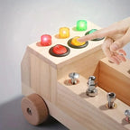 Montessori Busy Board Wooden Toy Car with Tools and LED Lights Fine Motor Skills Activity Toy for Toddlers and Kids