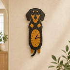 Dachshund Wall Clock with Swinging Tail | Silent Wooden Pendulum Clock