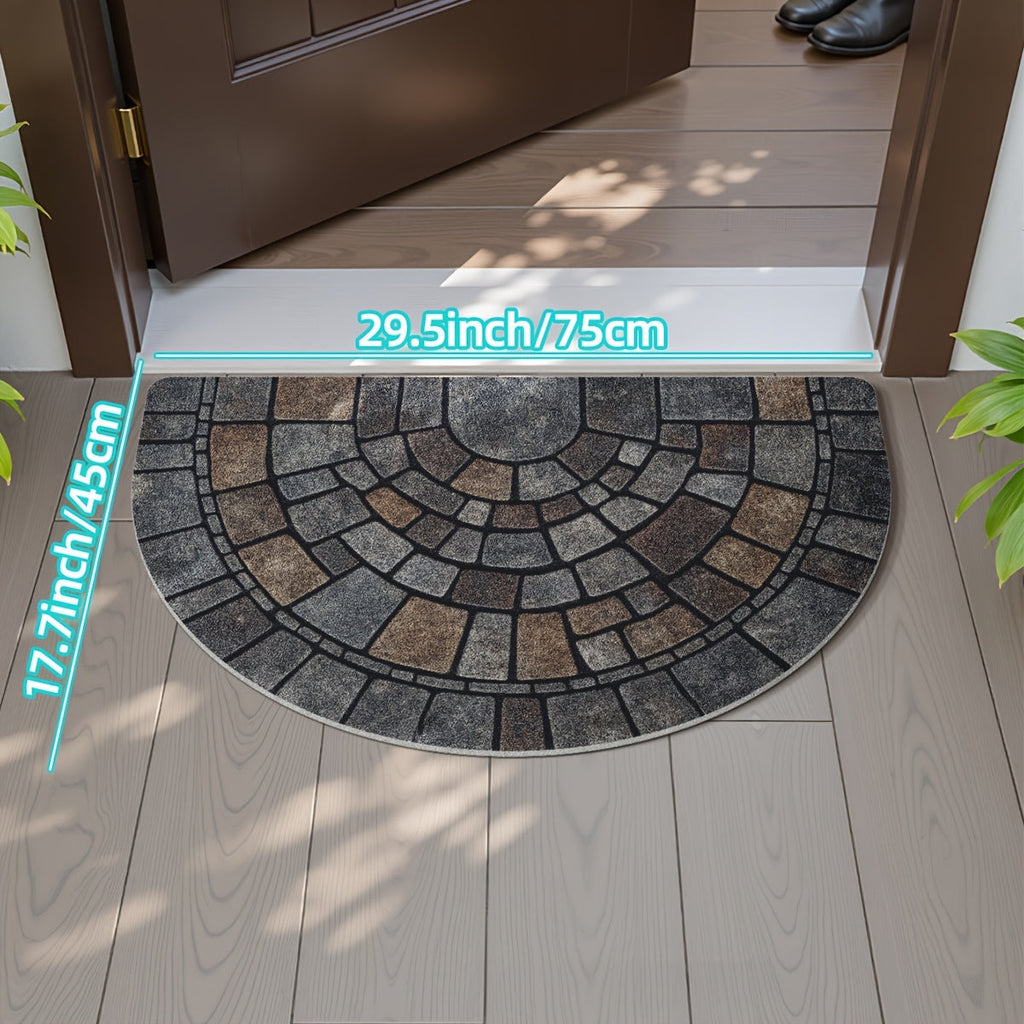 Half Circle Mosaic Door Mat Non-Slip Semicircle Welcome Mat Stone Pattern Indoor Outdoor Entryway Rug