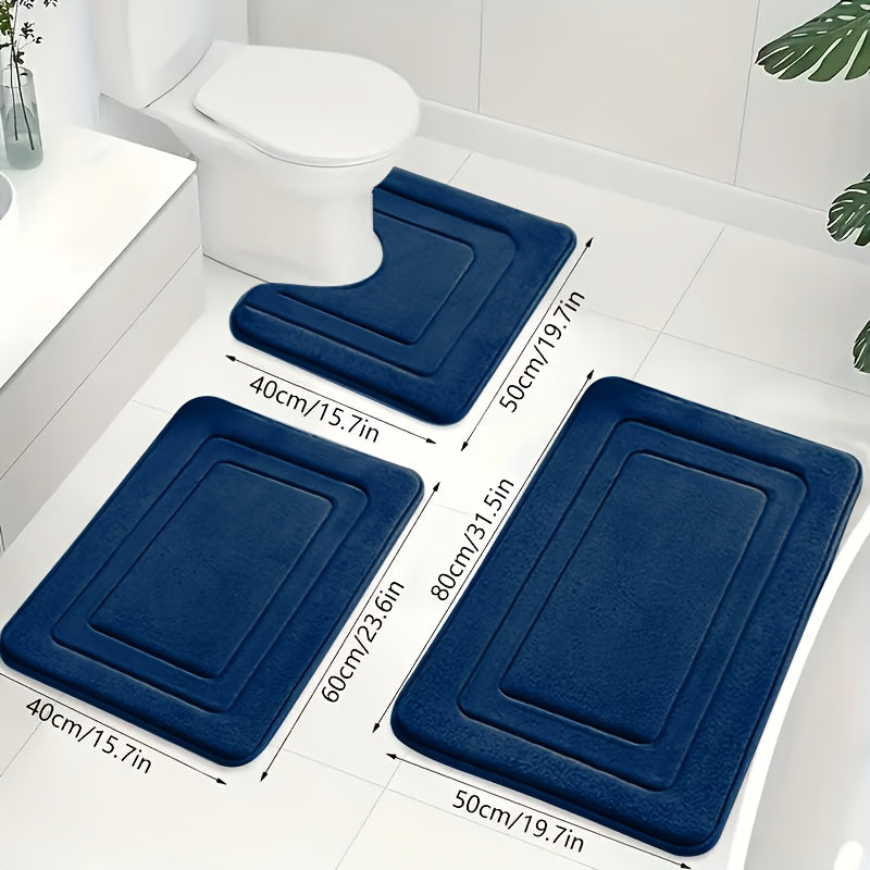 Memory Foam Bath Mat Set Absorbent Non-Slip Bathroom Rugs with U-Shaped Toilet Mat Machine Washable Three Piece Set
