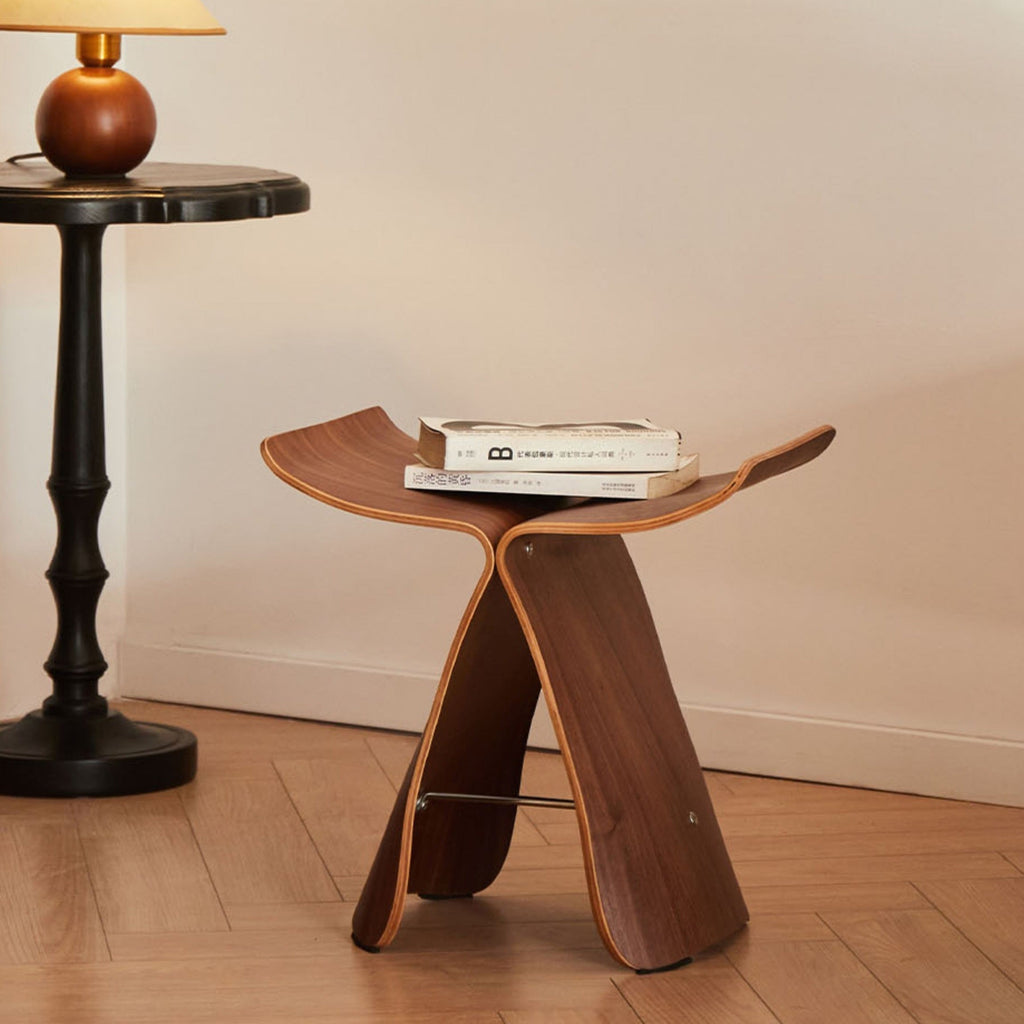 Butterfly Stool Solid Wood Mid Century Modern Bentwood Stool Compact Accent Seat for Living Room Entryway and Bedroom
