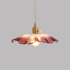 Retro Glass Flower Pendant Light with Brass Finish