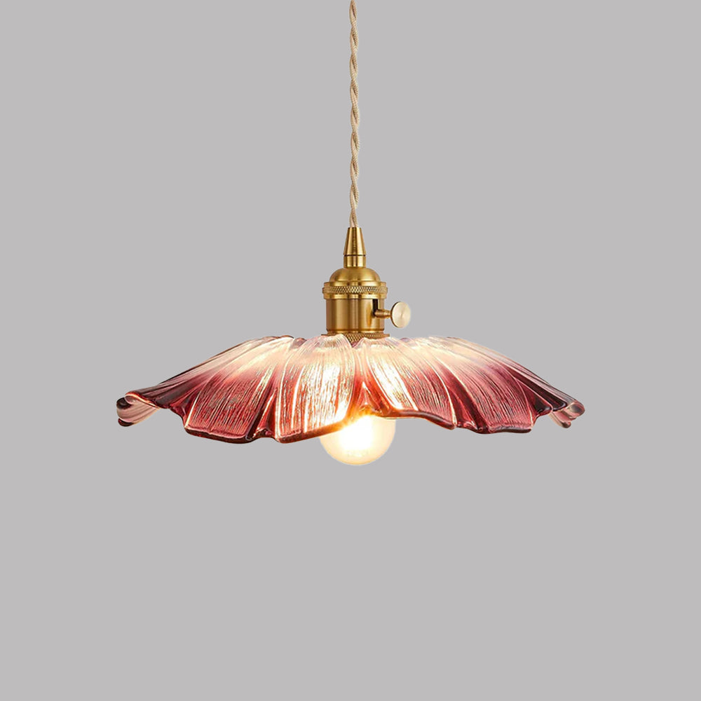 Retro Glass Flower Pendant Light with Brass Finish