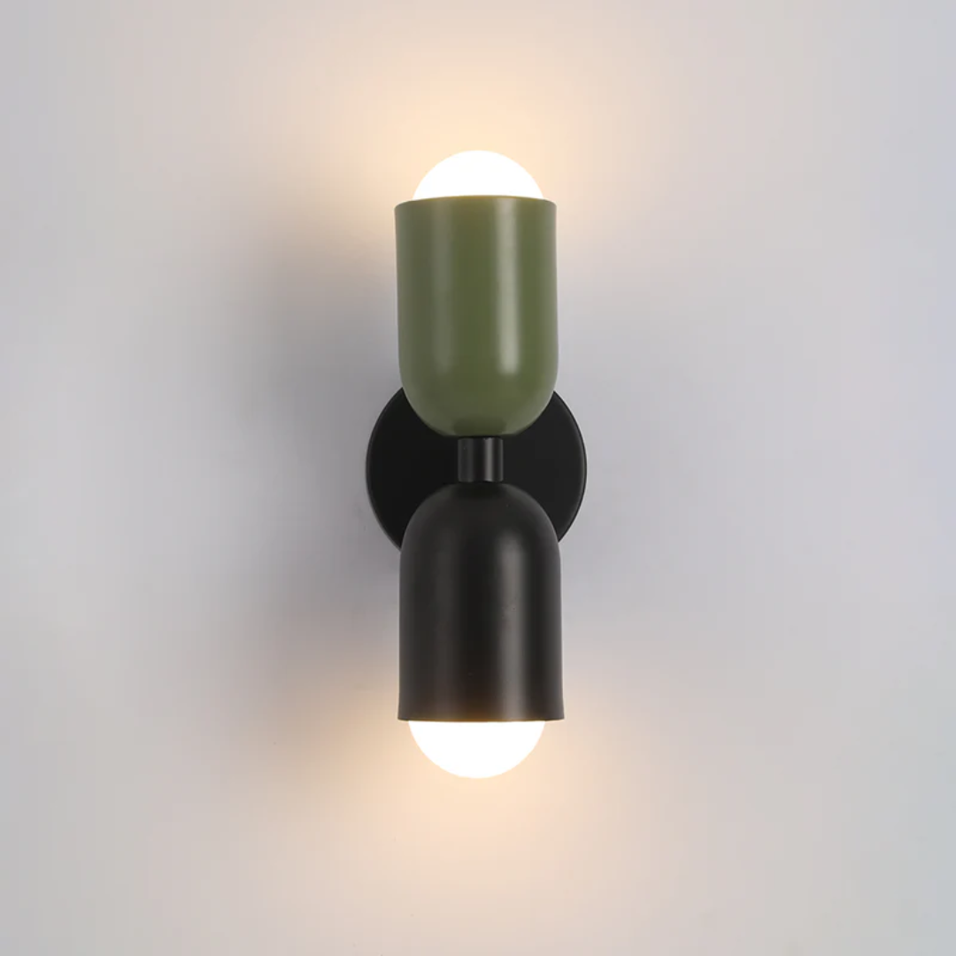 Modern 2-Light Metal Cylinder Wall Sconce with Up Down Globe Shades