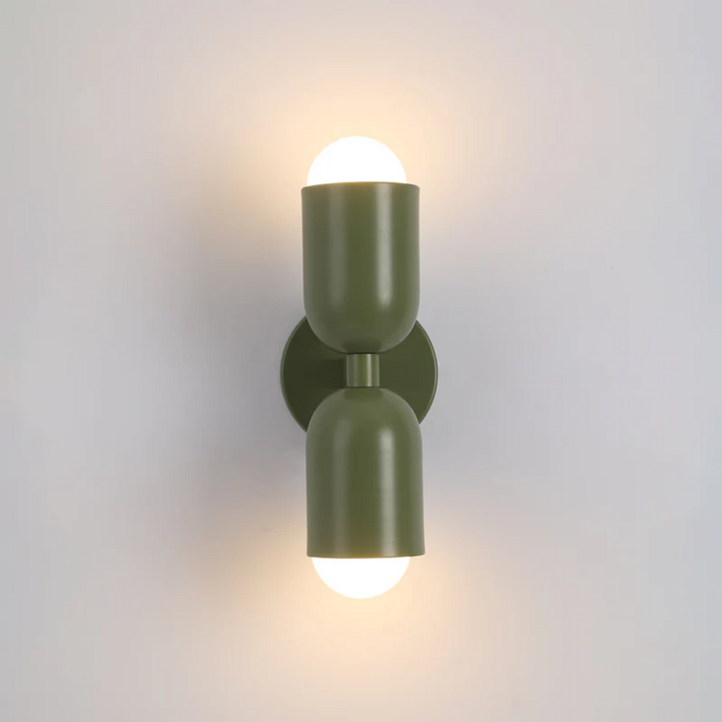 Modern 2-Light Metal Cylinder Wall Sconce with Up Down Globe Shades