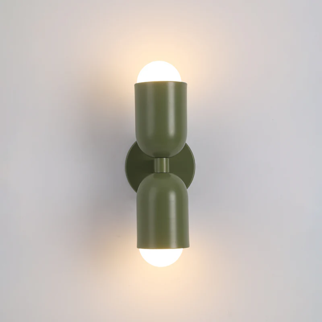 Modern 2-Light Metal Cylinder Wall Sconce with Up Down Globe Shades