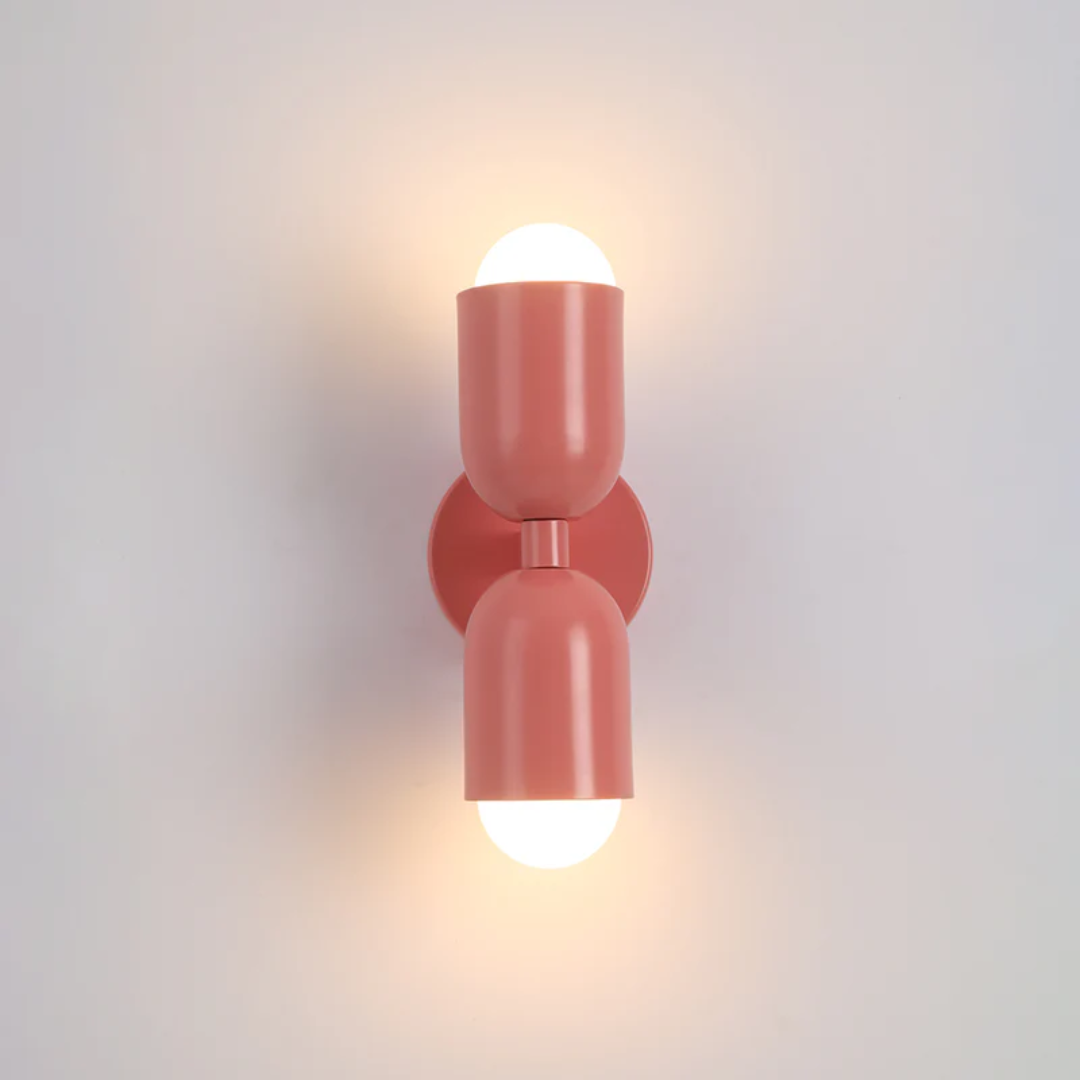 Modern 2-Light Metal Cylinder Wall Sconce with Up Down Globe Shades