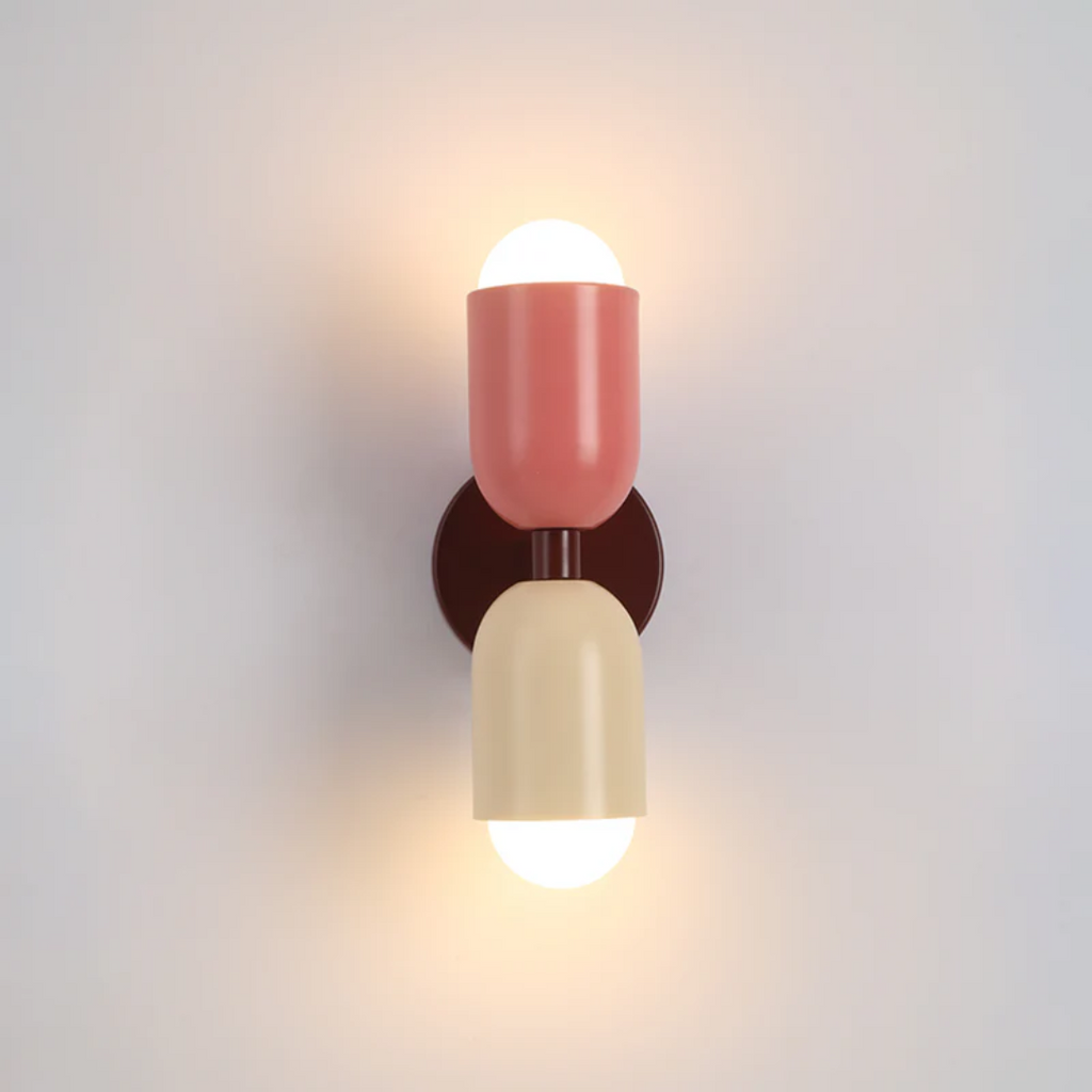 Modern 2-Light Metal Cylinder Wall Sconce with Up Down Globe Shades