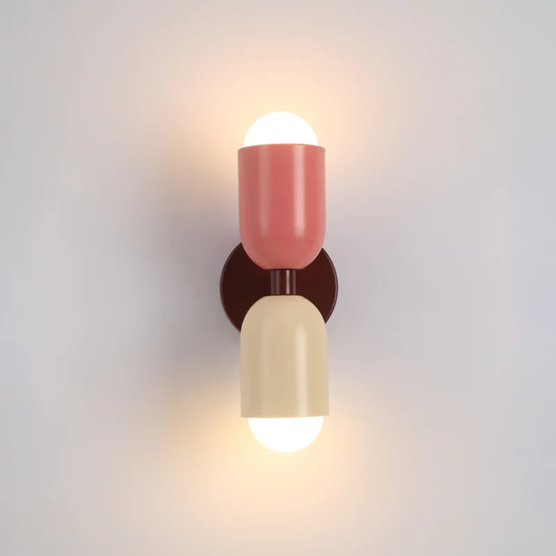 Modern 2-Light Metal Cylinder Wall Sconce with Up Down Globe Shades