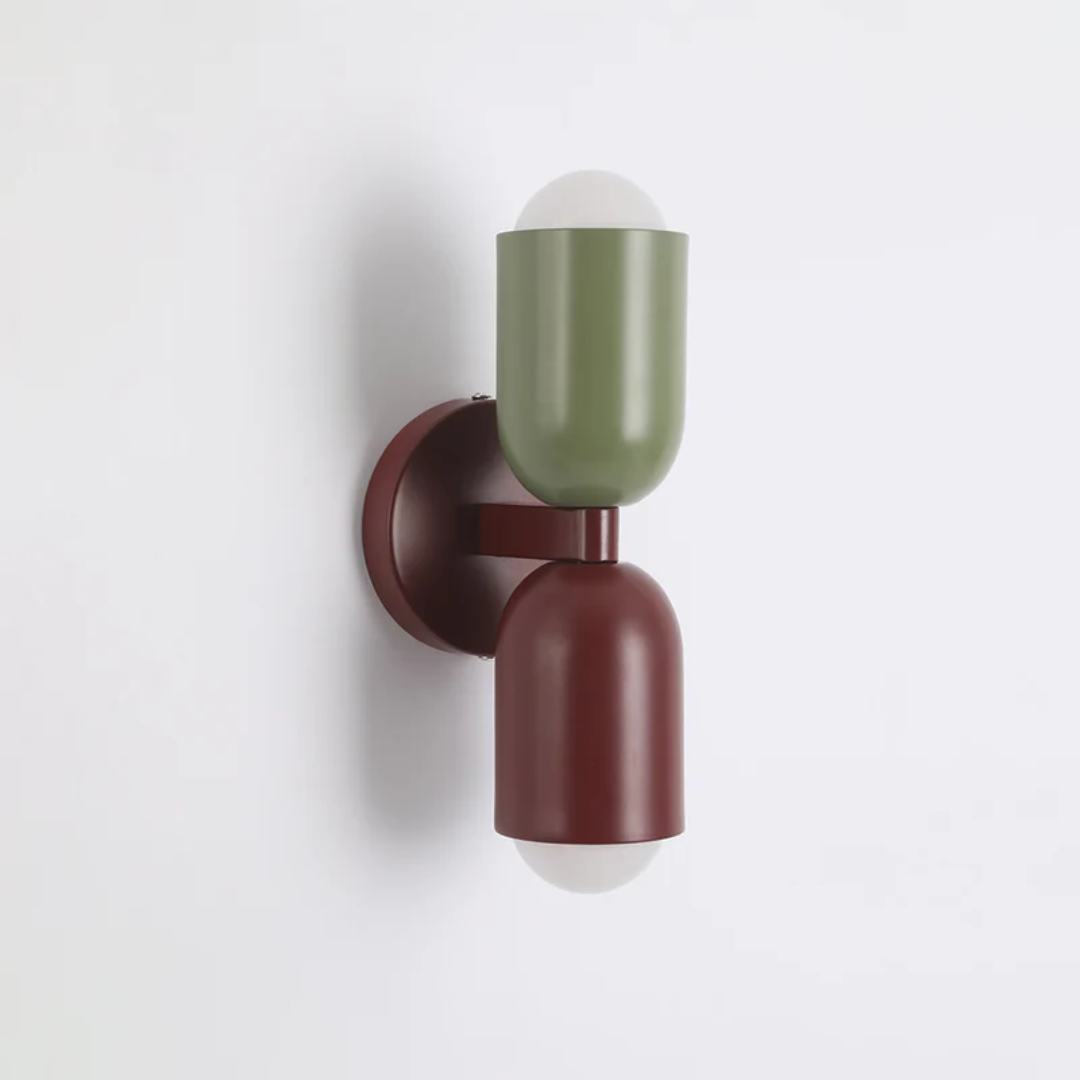 Modern 2-Light Metal Cylinder Wall Sconce with Up Down Globe Shades