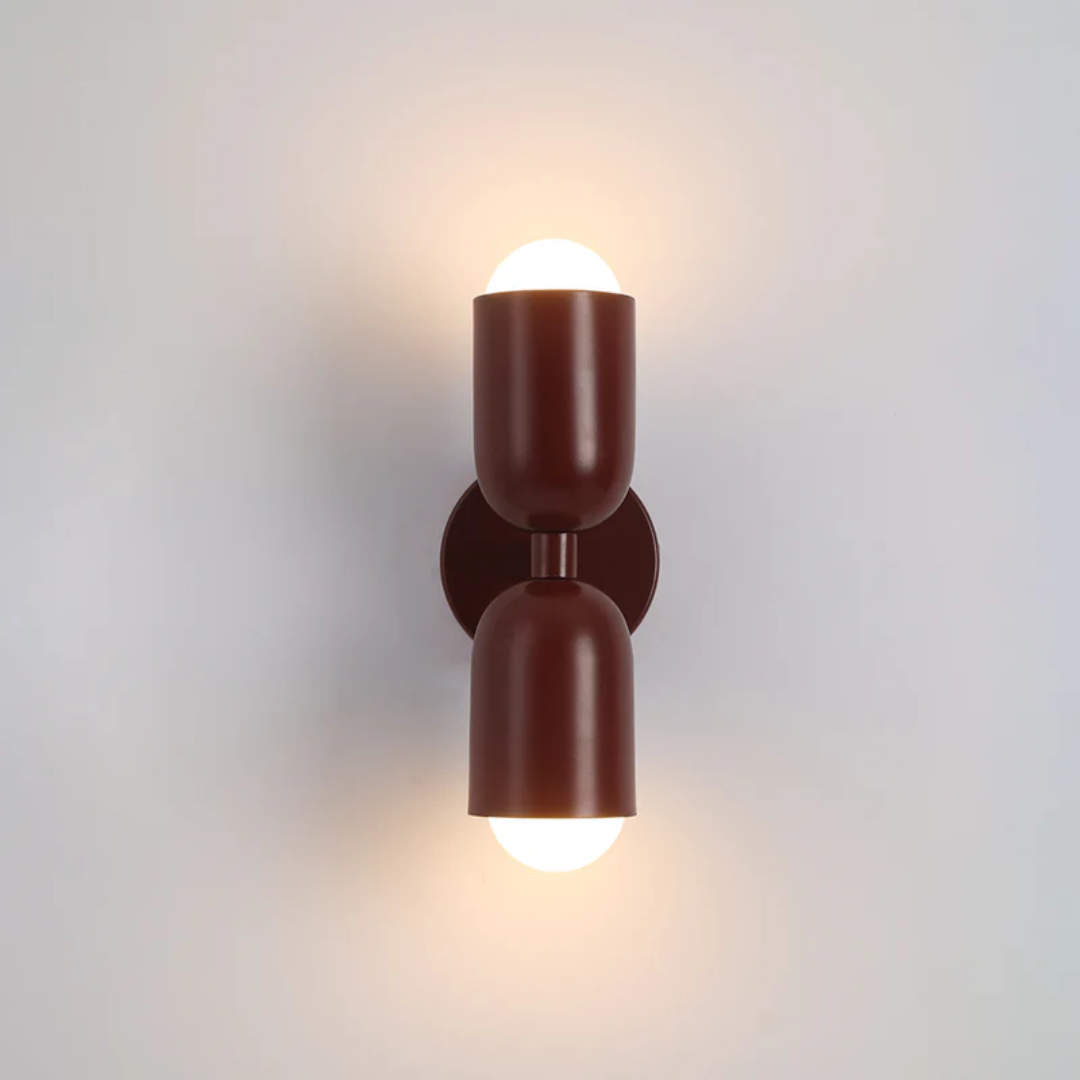 Modern 2-Light Metal Cylinder Wall Sconce with Up Down Globe Shades