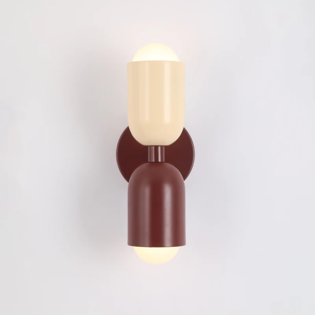 Modern 2-Light Metal Cylinder Wall Sconce with Up Down Globe Shades