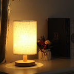 Dimmable Wood and Linen Bedside Table Lamp with Remote and Touch Control