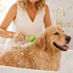 Dog Bath Brush with Shampoo Dispenser and Soft Silicone Bristles
