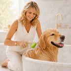 Dog Bath Brush with Shampoo Dispenser and Soft Silicone Bristles