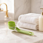 Dog Bath Brush with Shampoo Dispenser and Soft Silicone Bristles