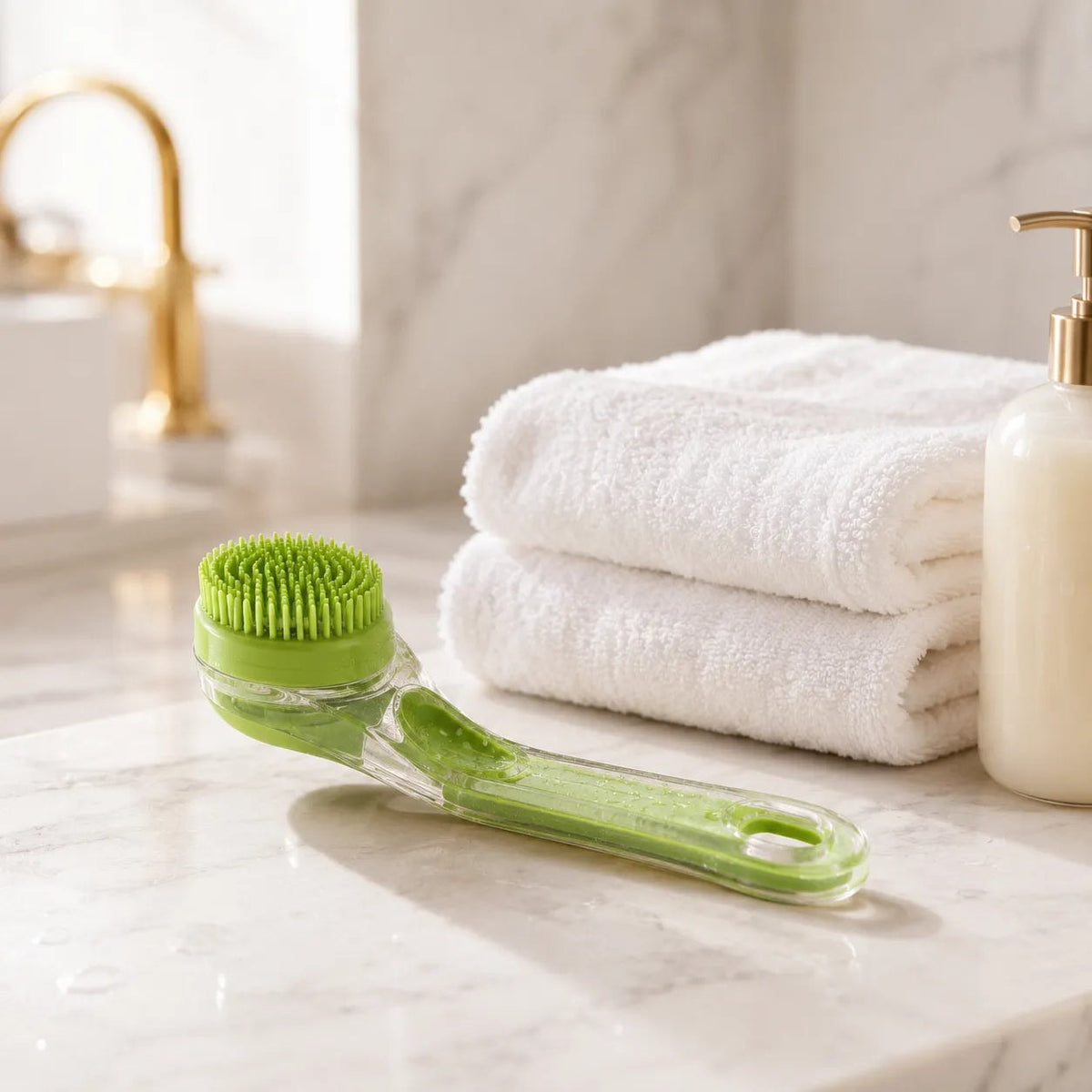 Dog Bath Brush with Shampoo Dispenser and Soft Silicone Bristles