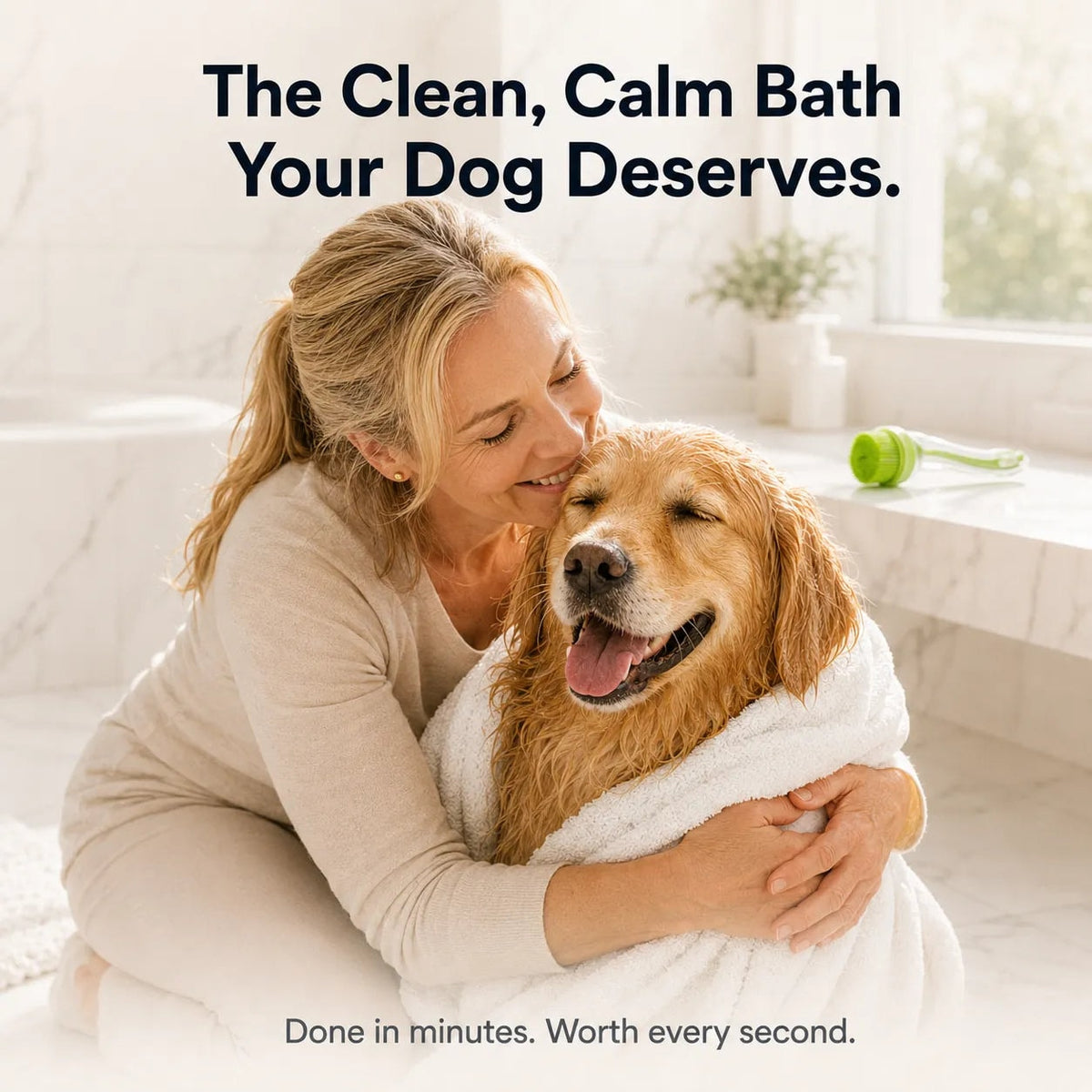 Dog Bath Brush with Shampoo Dispenser and Soft Silicone Bristles