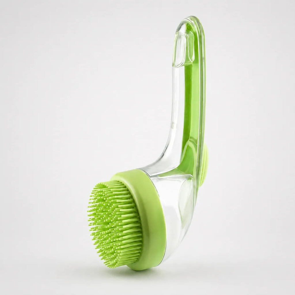 Dog Bath Brush with Shampoo Dispenser and Soft Silicone Bristles