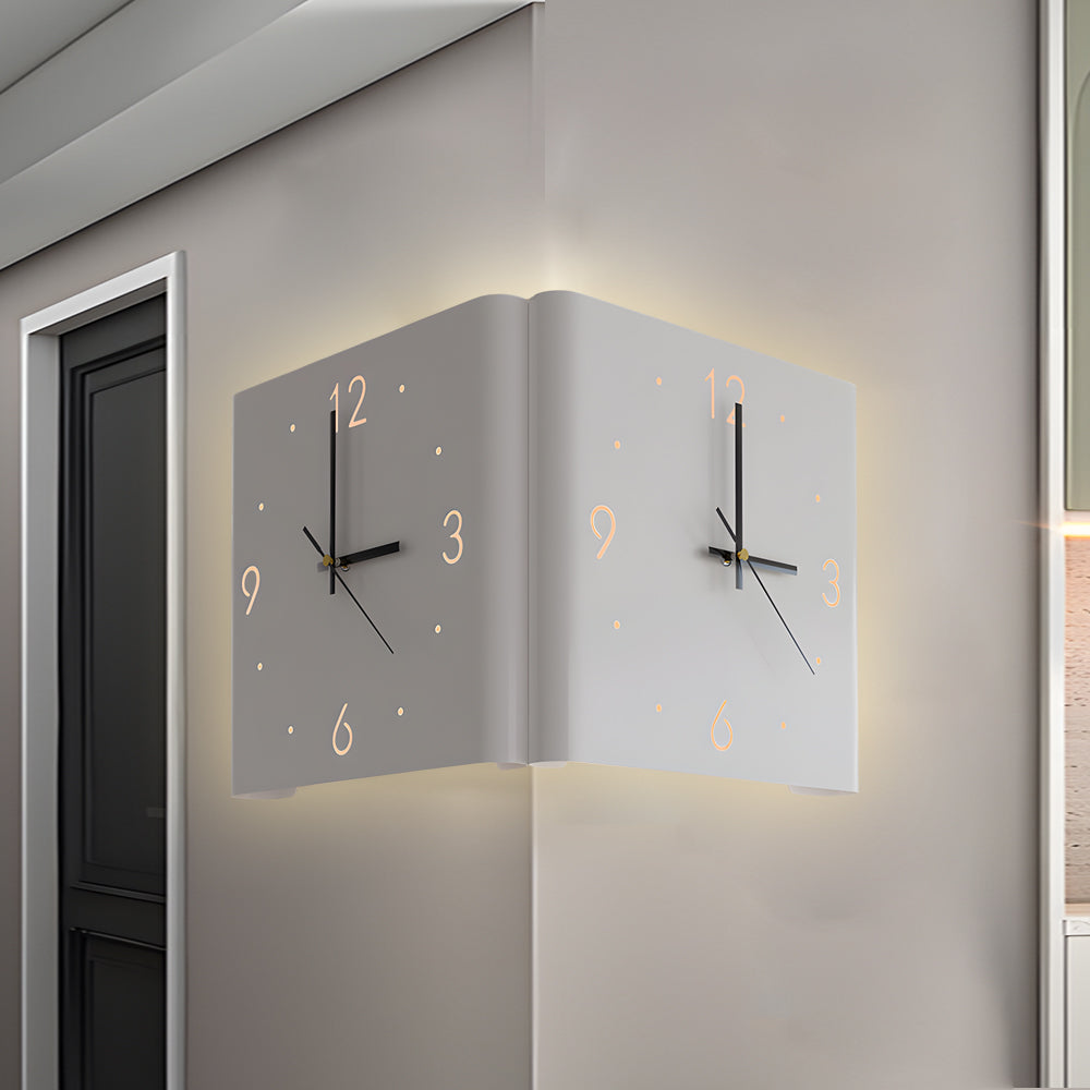 Corner Wall Clock Wall Sconce with Backlit LED Light