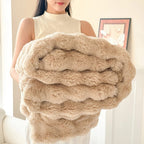Double Layer Thick Faux Fur Throw Blanket with Bubble Texture for Sofa