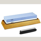 Double Sided Japanese Whetstone Knife Sharpener with Bamboo Base and Angle Guide