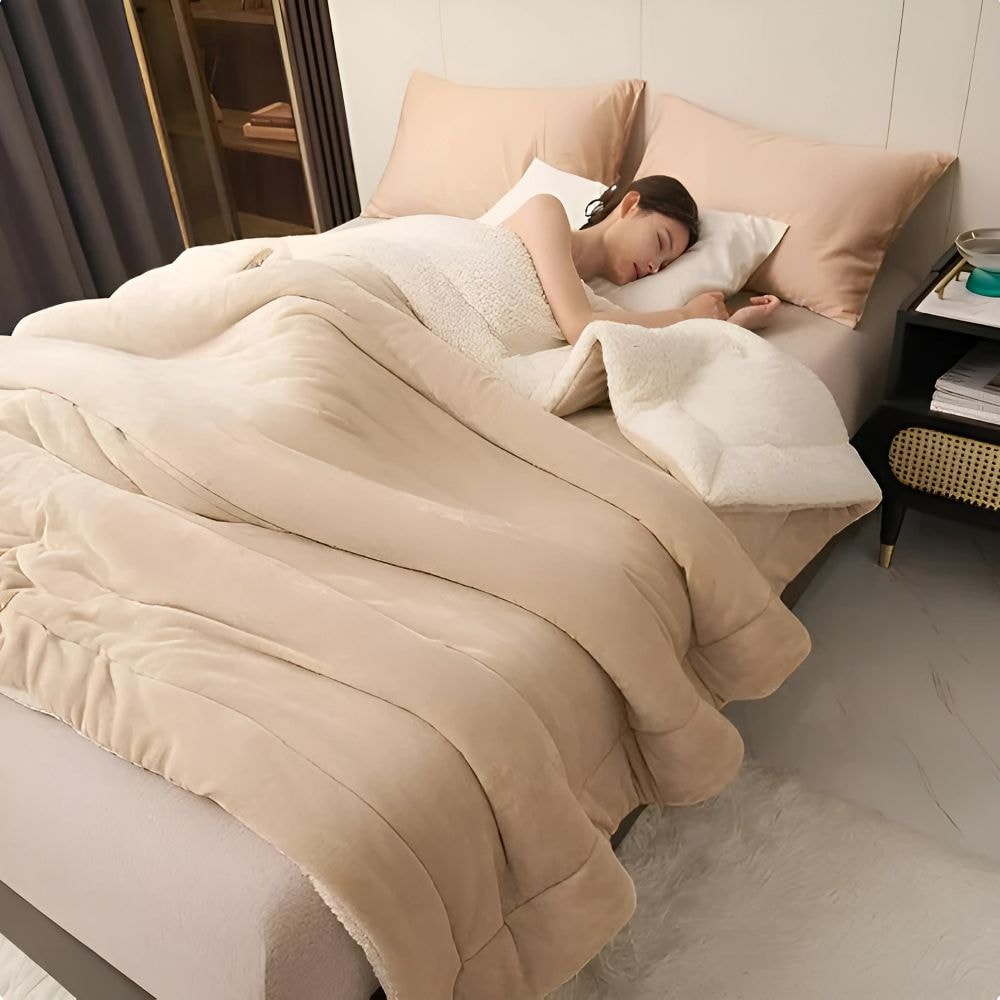 Double Sided Sherpa Fleece Blanket with Plush Flannel for Bed and Sofa