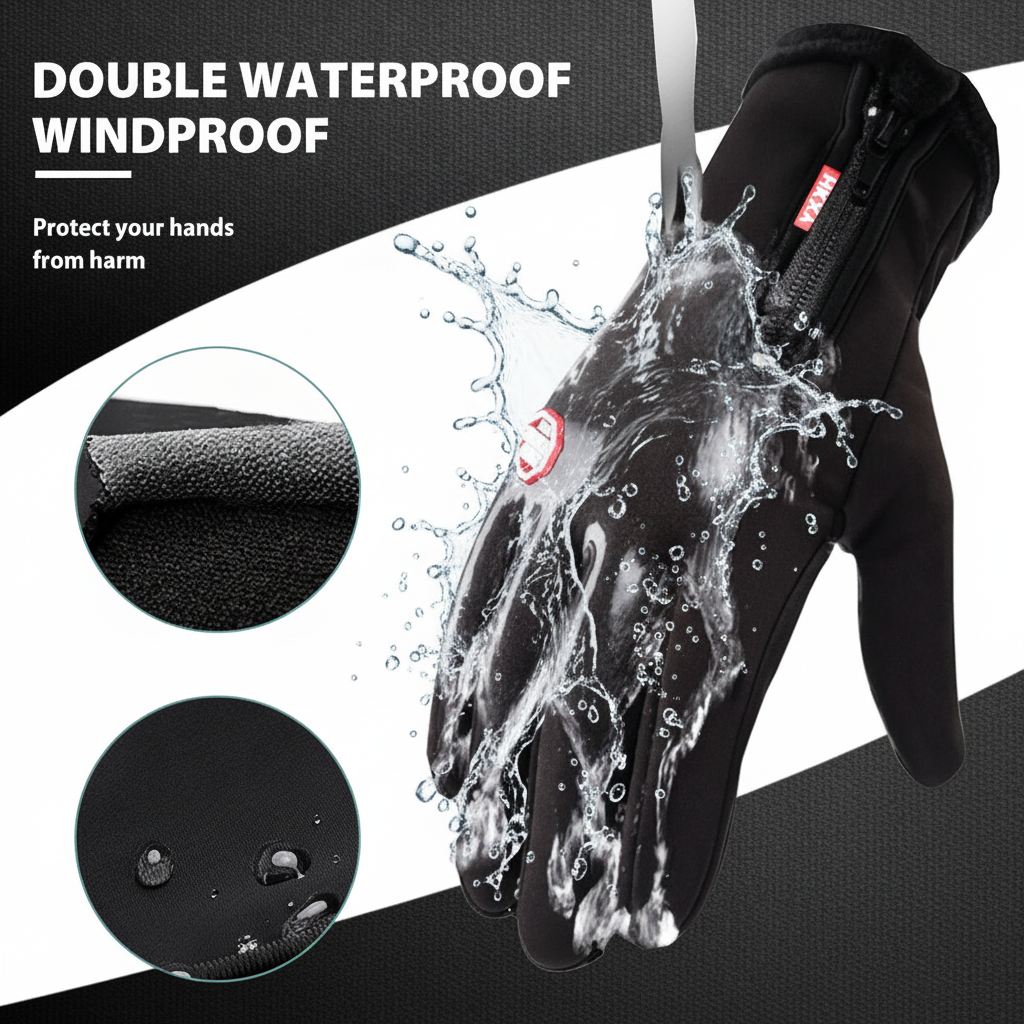 Touchscreen Winter Gloves Thermal Windproof Full Finger Neoprene Gloves with Zipper Wrist and Non-Slip Grip for Men and Women