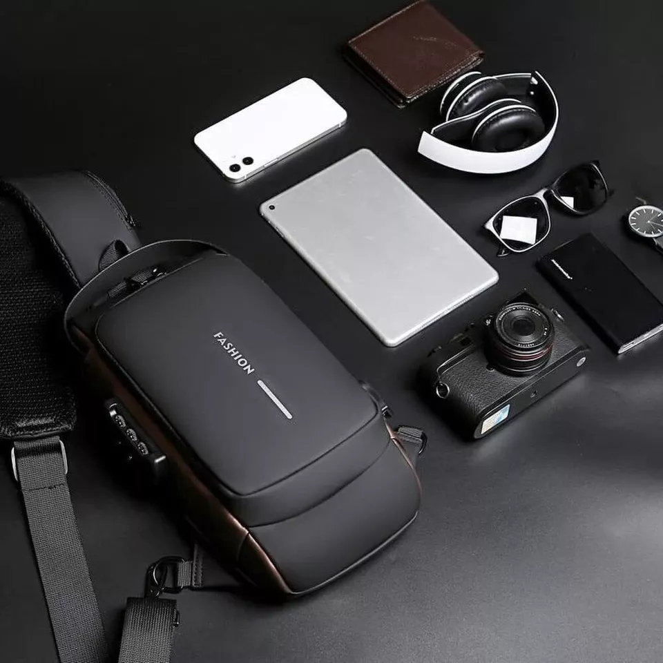 Anti-Theft Sling Backpack Crossbody Chest Bag with USB Charging Port Combination Lock Water-Resistant Shoulder Bag