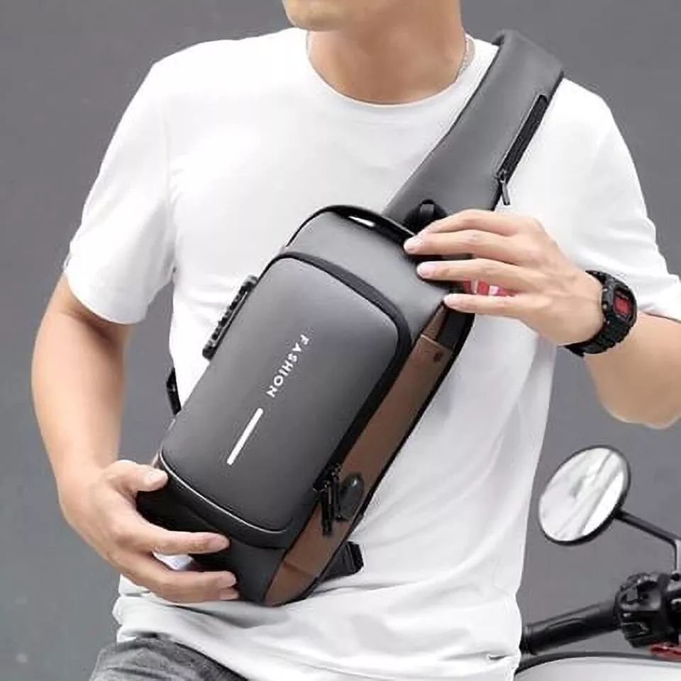 Anti-Theft Sling Backpack Crossbody Chest Bag with USB Charging Port Combination Lock Water-Resistant Shoulder Bag