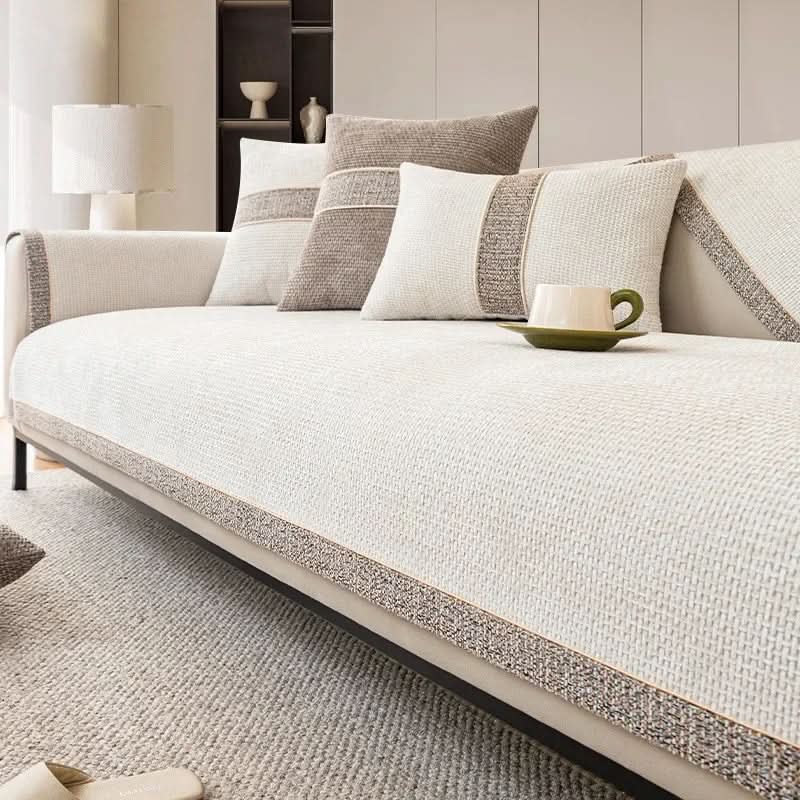 Non-Slip Sofa Cover with Linen Texture Knitted Polyester Couch Slipcover Machine Washable and Pet-Friendly