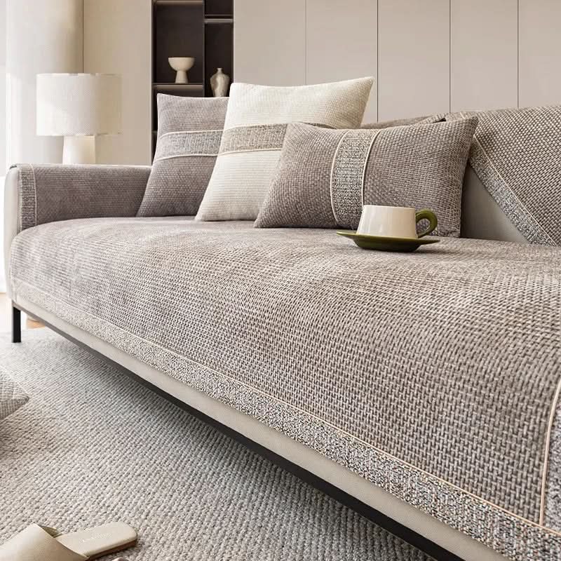 Non-Slip Sofa Cover with Linen Texture Knitted Polyester Couch Slipcover Machine Washable and Pet-Friendly