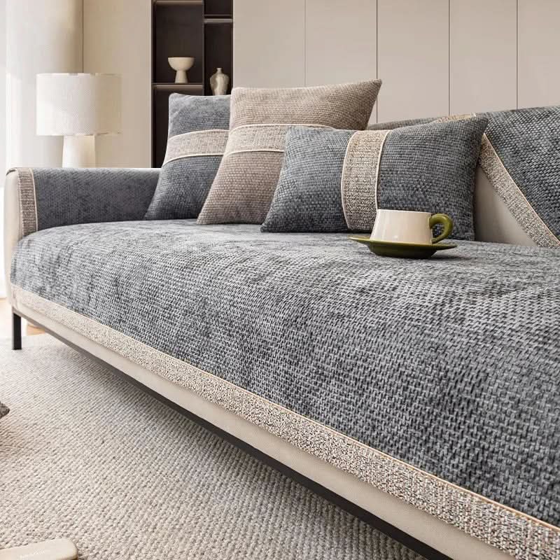Non-Slip Sofa Cover with Linen Texture Knitted Polyester Couch Slipcover Machine Washable and Pet-Friendly