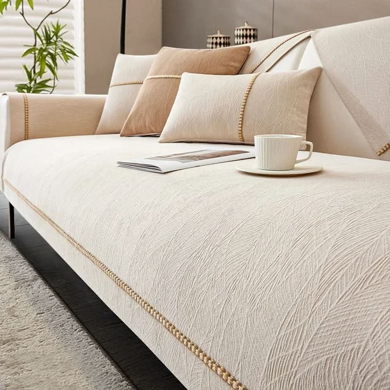 Non-Slip Sofa Cover with Linen Texture Knitted Polyester Couch Slipcover Machine Washable and Pet-Friendly