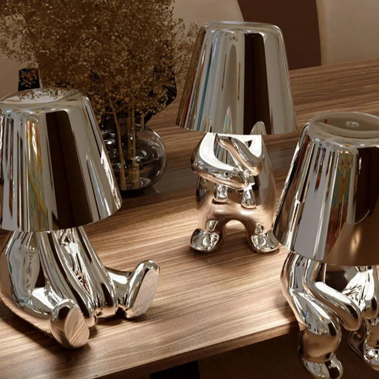 Rechargeable LED Light Table Lamp with Sitting Figure Metal Base