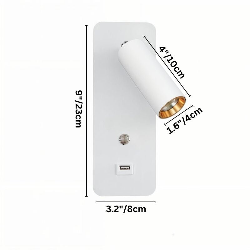 Adjustable LED Bedside Reading Light Wall Sconce with USB Charging Port