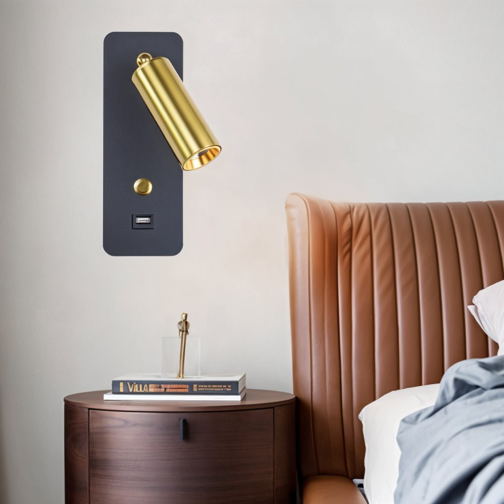 Adjustable LED Bedside Reading Light Wall Sconce with USB Charging Port