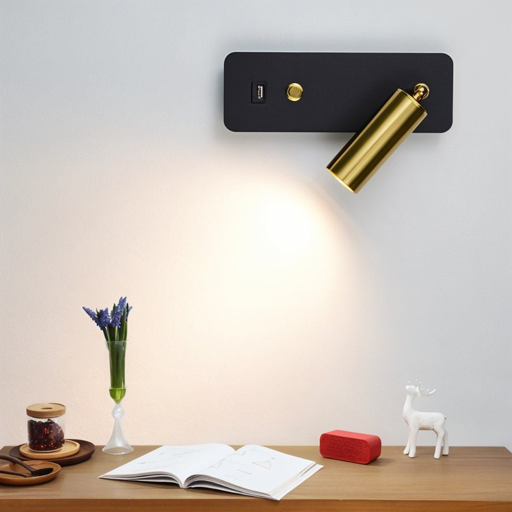 Adjustable LED Bedside Reading Light Wall Sconce with USB Charging Port