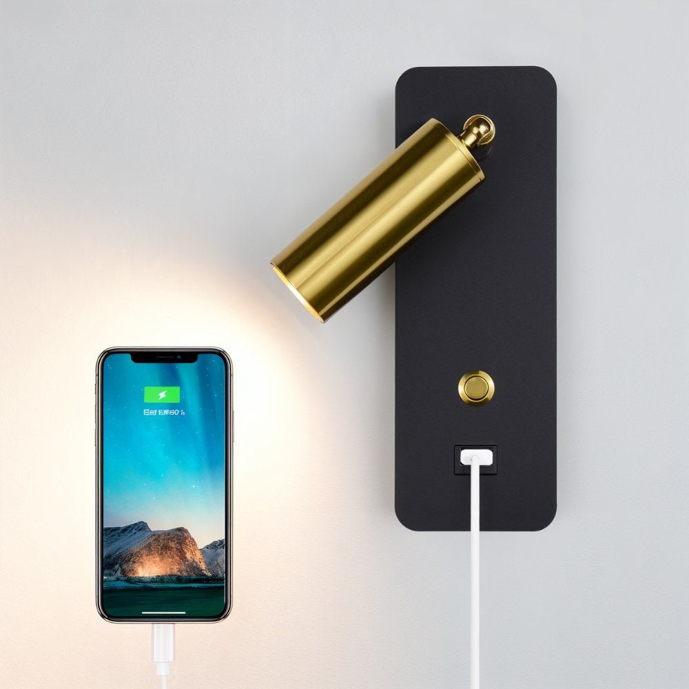 Adjustable LED Bedside Reading Light Wall Sconce with USB Charging Port