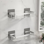 Adhesive Bathroom Shelf No Drill Wall Mounted Shower Caddy Stainless Steel Storage Rack for Shampoo and Soap