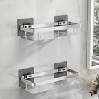 Adhesive Bathroom Shelf No Drill Wall Mounted Shower Caddy Stainless Steel Storage Rack for Shampoo and Soap