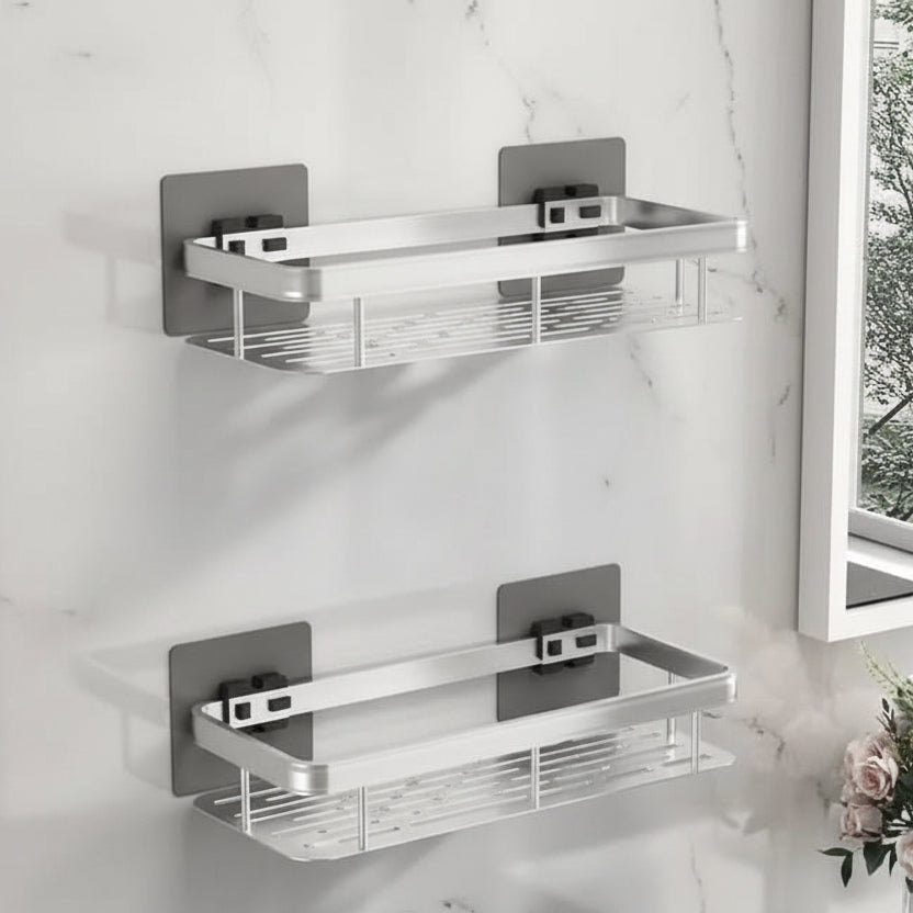 Adhesive Bathroom Shelf No Drill Wall Mounted Shower Caddy Stainless Steel Storage Rack for Shampoo and Soap
