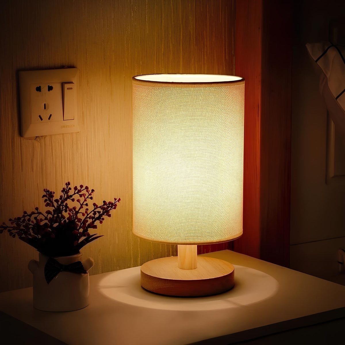 Modern Wood Table Lamp With Linen Shade — Harbor Light Co.