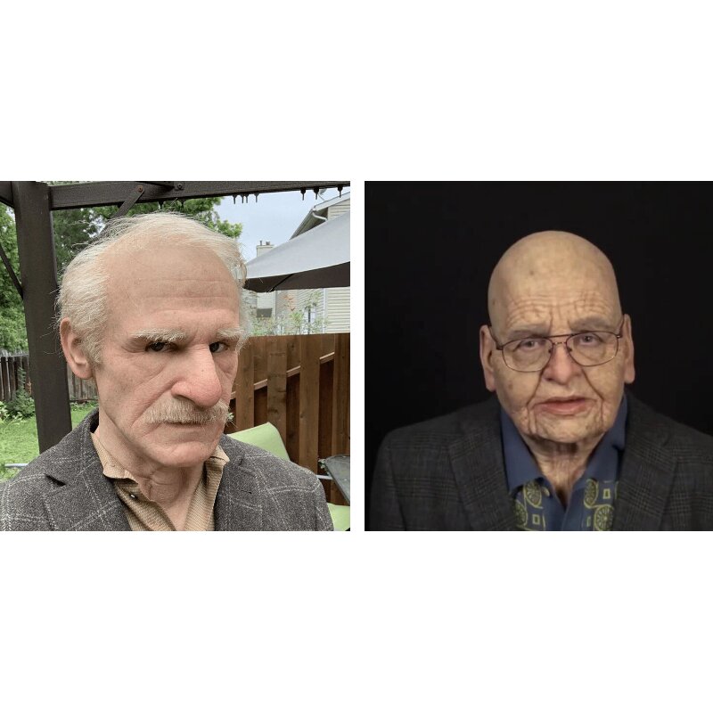 Creepy Old Man Mask Realistic Latex Halloween Mask for Adults Full Head Costume Mask with Movable Mouth for Cosplay and Theater