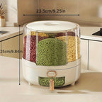 Rotating Rice Dispenser Airtight Dry Food Storage Container with Compartments and Push Button Dispensing for Grains and Cereal