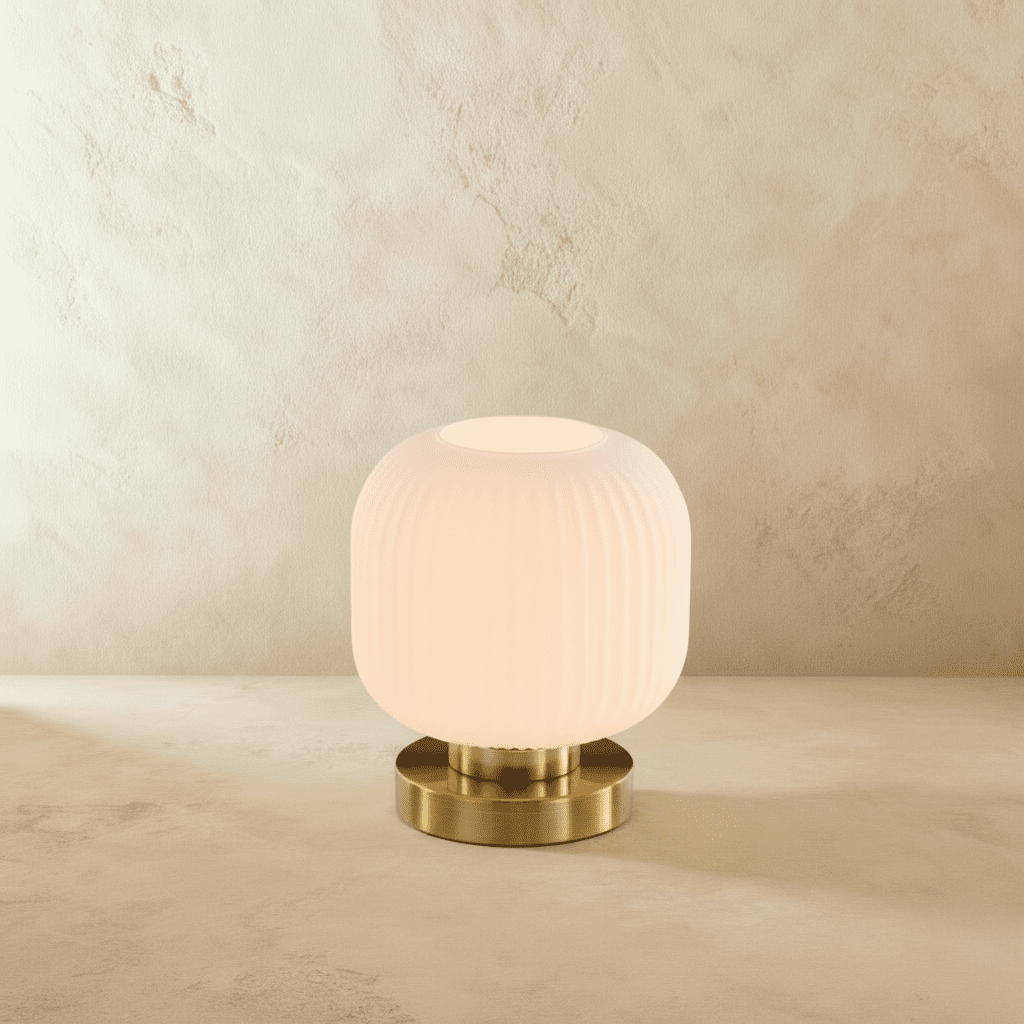 Ribbed Glass LED Light Table Lamp with Brass Base